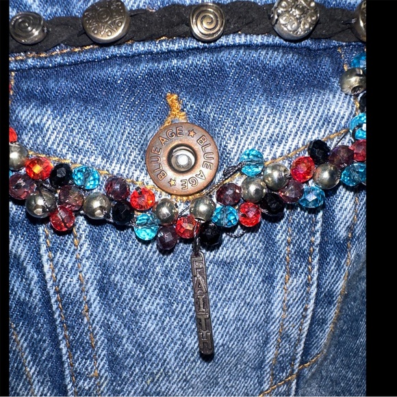 Cross Embroidered Crystal Embellished Jean Jacket - Picture 5 of 10